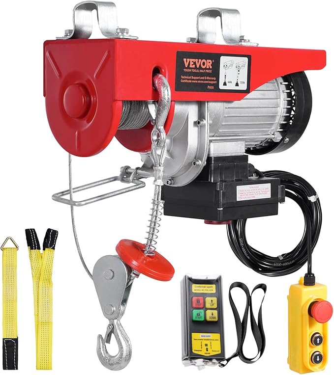 VEVOR Electric Hoist, 1320 lbs 120V Electric Winch with 328 ft Wireless & 14 ft Wired Remote Control, 40 ft Single Cable Lifting Height, Single/Double Slings, Lift Hoist for Garage Warehouse Factory