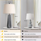 WIHTU 3 Color Temperature Table Lamps Set of 2, 27'' Grey Modern Table Lamp for Living Room, Beside Lamp with Linen Shade, Resin Desk Lamp for Nightstands Bedroom Decor (2 Bulbs Included)