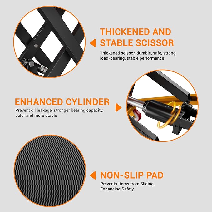 Hydraulic Lift Table Cart, 1100 LBS Capacity 35.4 in Lifting Height, Manual Single Scissor Lift Table with Locking Wheels and Non-Slip Pad, Hydraulic Scissor Cart for Material Handling