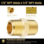 KOOTANS 1/2 NPT x 1/2 NPT Male Solid Brass Hex Nipples, Heavy Brass Pipe Adapter Fittings Equal Nipples Connectors 4Pieces