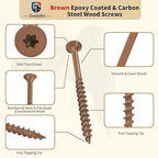 Deck Screws 2 1/2 inch, 500 Pcs Wood Screws #9 x 2-1/2", Rust Resistant, Construction Fence Exterior Screws, Torx Head Drive, 2 Pcs T25 Star Bits Included, Brown