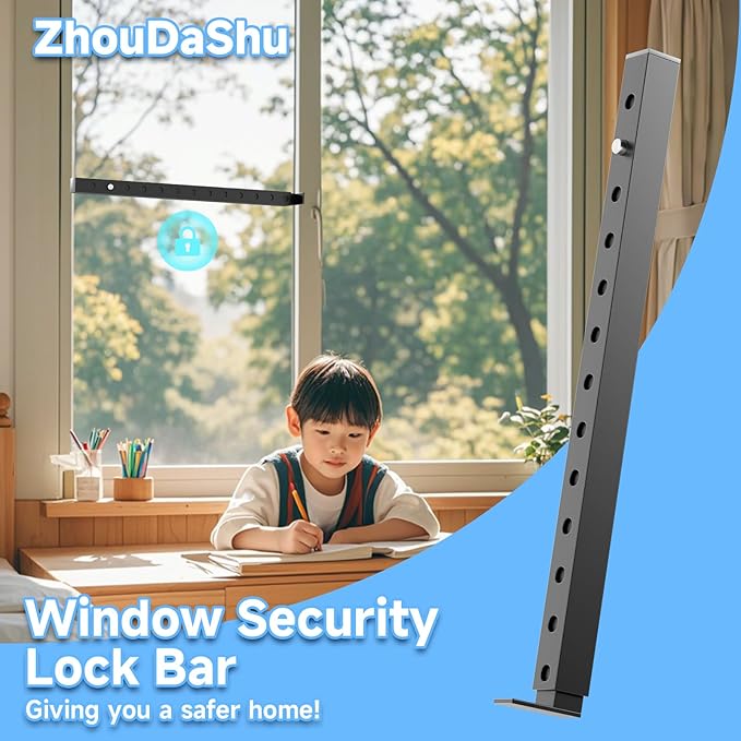Adjustable Window Security Bars, Window Bars Security Inside Vertical, Window Bar Lock Prevent Burglary, Window Safety Bars for Children, Window Stick Extends from 16.3-29.3 In(Black -1 pcs)