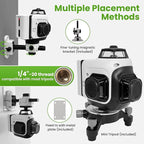 Laser Level 360 Self Leveling, 3x360° 3D Green Line Laser Level for Picture Hanging, Rechargeable Lazer Level with Type-C Charger, 2 * 6000mAh Batteries, Magnetic Rotating Stand and Hard Case