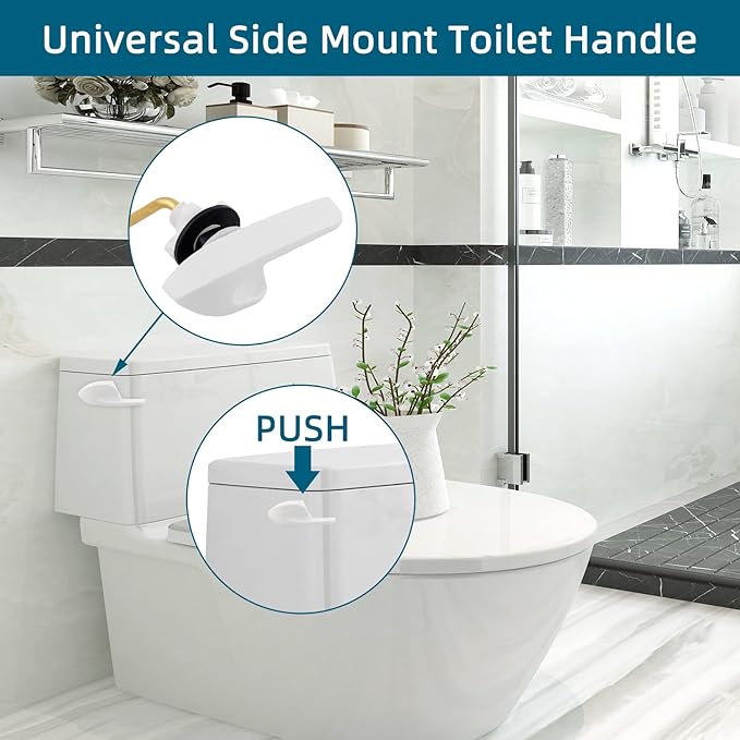 Universal Metal Side Mount Toilet Handle Replacement Kit Compatible with Kohler K-GP30324-CP/Glacier Bay Toilet with 1pc Flapper Chain, Toilet Flusher Lever, White