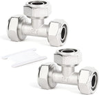 TAISHER 2PCS Brass-Nickel Plated Equal Tee Fitting，3/4" Tubing,Tube Fitting For Air Piping System