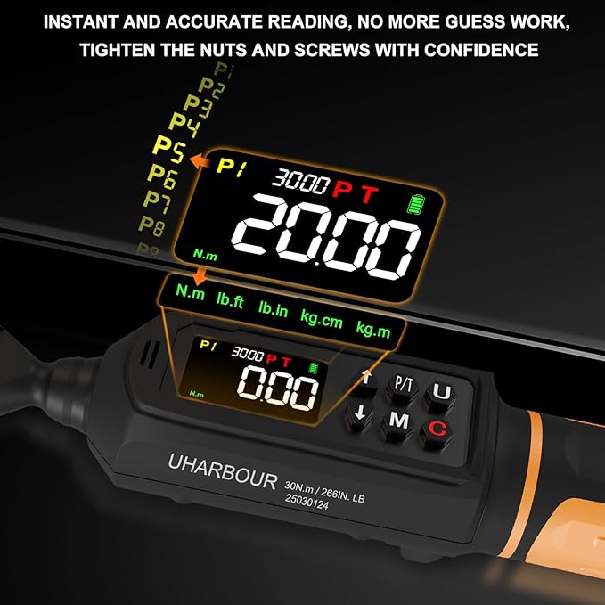 Digital Torque Wrench 1/4 Drive, 1.1-22.1 Ft-lbs/1.5-30Nm Range, Electric Torque Wrench with Dual Direction Ratchet, ±1% Accuracy with Vibration, Buzzer and LED Alert