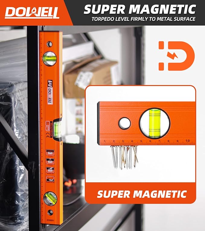 DOWELL 18 Inch Magnetic Spirit Level with Metric Scale, 3 Different Bubbles-45°/90°/180°, HY030661