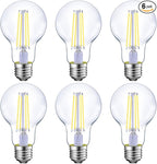 Energetic Dimmable LED Filament Light Bulbs, 8W, 60 Watt Equivalent, Daylight 5000K, Classic Clear Glass, A19 LED Light Bulb, 6 Pack