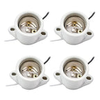 4-Pack E26 Ceramic Light Sockets - 600V 660W Heat-Resistant Lamp Holder with 2-Hole Flange Mount & 6" 18AWG Wire for Garage/Closet Ceiling Lighting (White)