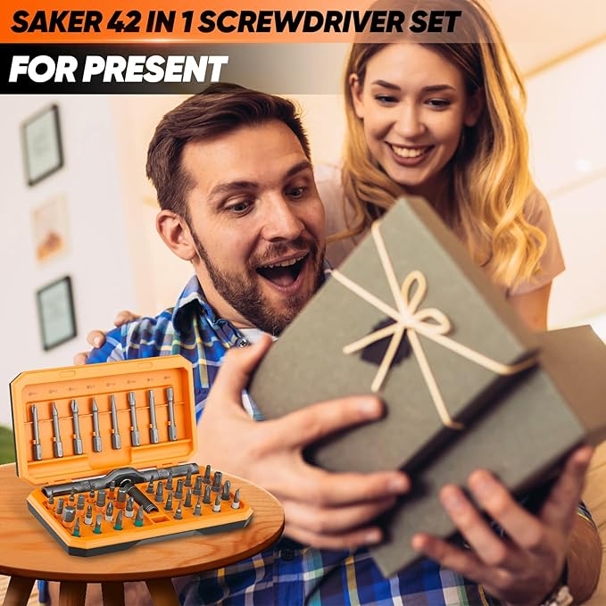 Saker 42 in 1 Magnetic Screwdriver Set, Multi Bit Ratchet Screwdriver Set with T Handle & Storage Case for Furniture, Computer, Bicycle, Electronic Repair and DIY Gifts Orange