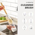 Vigar Zeroline 13.9" Long Bamboo Dish Brush, Ideal Dish Brush for Cups, Wine Glass, Tumbler, Blender Bottles, and Glass Water Bottles for The Kitchen