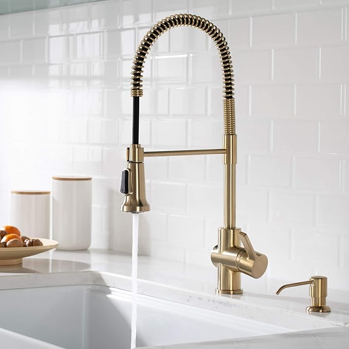 KRAUS Britt Commercial Style Kitchen Faucet in Spot Free Antique Champagne Bronze, KPF-1690SFACB