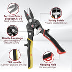 ARROW 3PCS 8-inch Tin Snips for Cutting Metal Sheet, CR-V Steel Aviation Snips, High Leverage Labor-saving Metal Cutter, Left Straight Right Cut