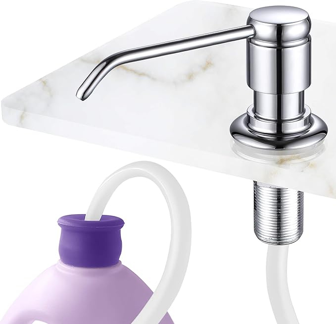 Gagal Soap Dispenser (Chrome) and Extension Tube Kit for Kitchen Sink, Complete Brass Pump with 40" Silicone Tube Connect to The Bottle Directly, Say Goodbye to Frequent Refills