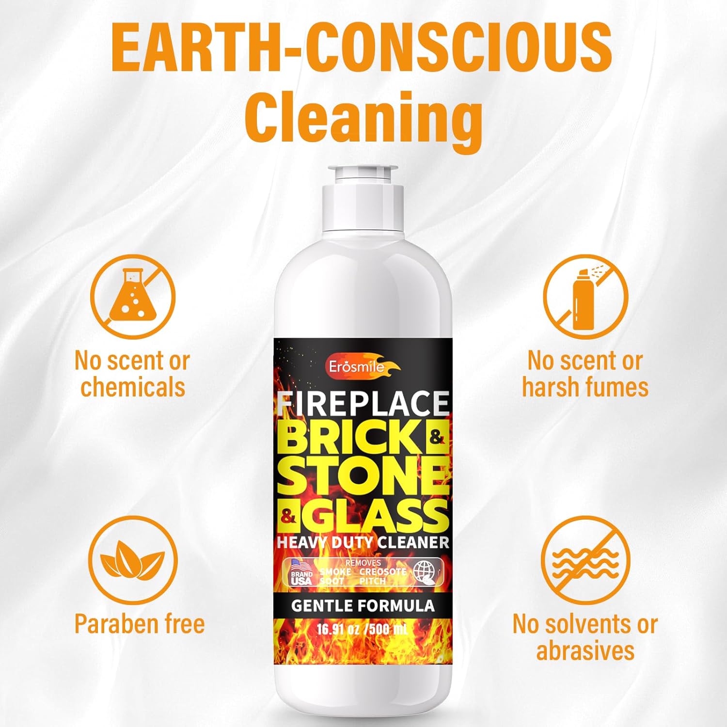 Fireplace Cleaning Set Fireplace Soot Remover with Scrub Brush for Brick, Stone, Rock, Tile, and Marble – Nonabrasive Brick Cleaner, Gentle Formula for Bricks & Glass Indoor and Outdoor -16.91 oz