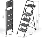 KINGRACK 4 Step Ladder with Tool Platform, Sturdy Step Stool, Anti-Slip Wide Pedals, Handrail, Foldable Step Ladder, Pass 900LBS Testing, Multi-Use for Home, Garage, Garden, Painting, Black