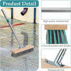 Stainless Steel Deck Scrub Brush with Long Handle, Outdoor Broom for Concrete, Deck, Cement Floor Cleaning, 53" Long Handled Heavy Duty Floor Scrubber