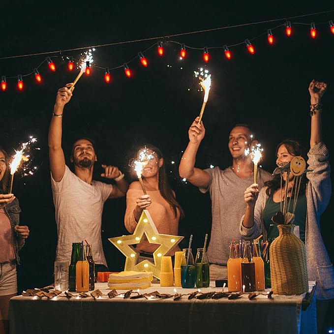 25 Pack C9 Ceramics Red Christmas Light Bulb for Indoor/Outdoor Patio, Halloween Party String Lights, 7 Watt Red Night Light, C9/E17 Intermediate Base