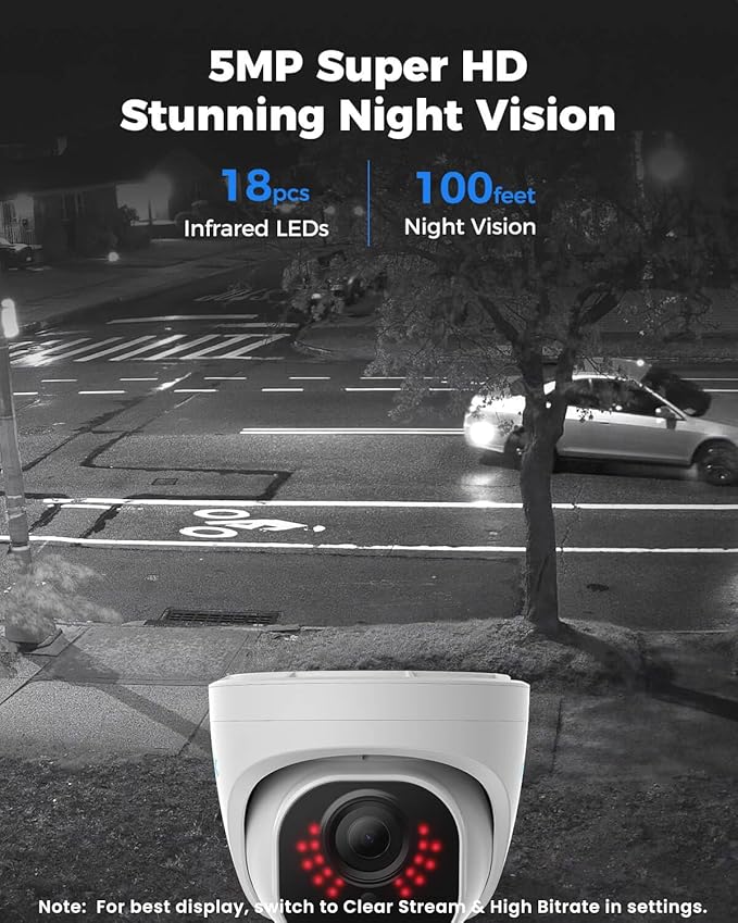 REOLINK Smart 5MP 8CH Home Security Camera System, 4pcs Wired PoE IP Cameras Outdoor with Person/Pet/Vehicle Detection, 4K 8CH NVR with 2TB HDD for 24-7 Recording, RLK8-520D4-5MP