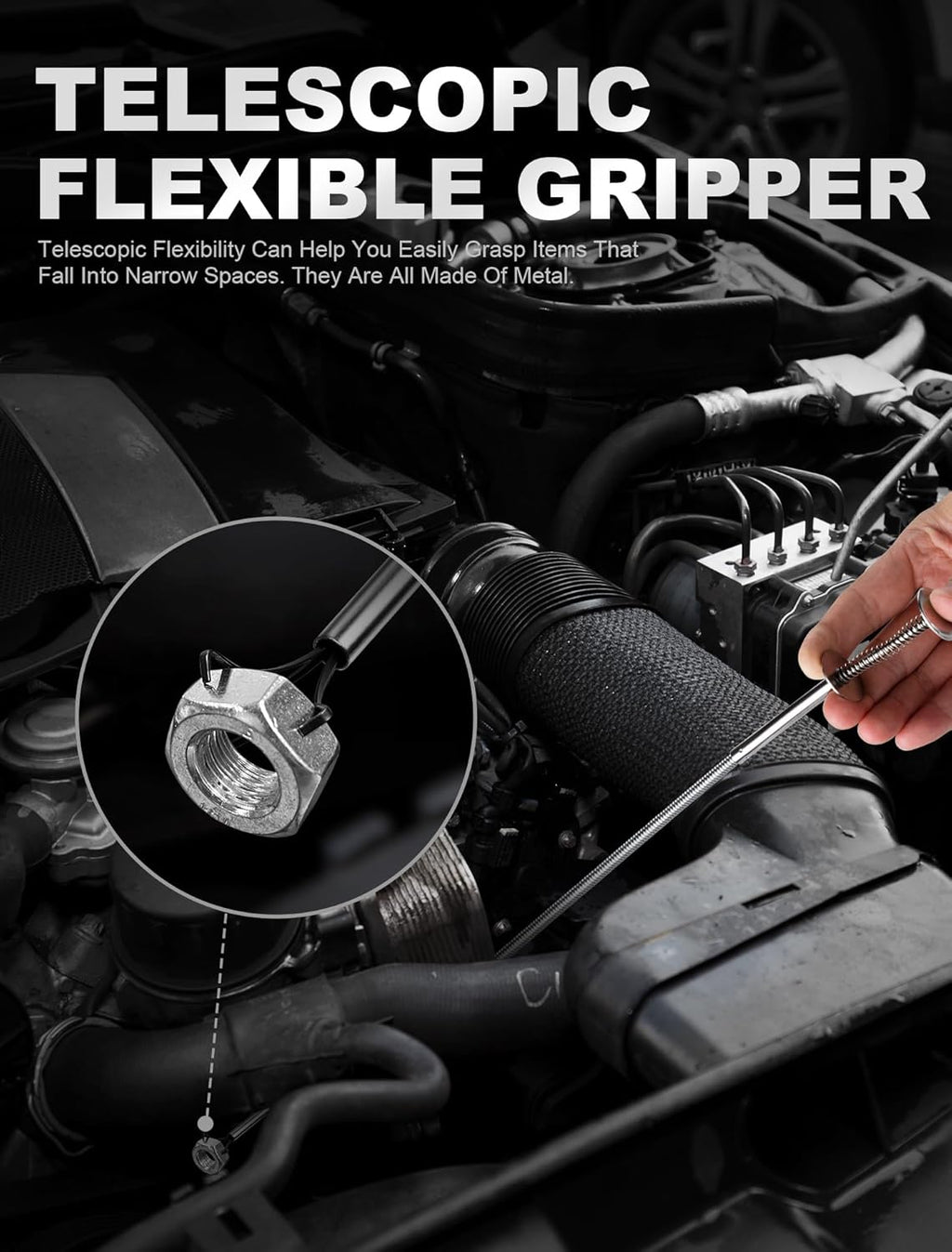 2 Pack Pickup Tool Set, 25 LB Telescoping Magnet Grabber Tool with Pocket Clip and 24 IN Flexible Claw Grabber Reacher Tool, Combo Grabbing Set with Anti-Rust Zinc Coating for Multipurpose Picking up