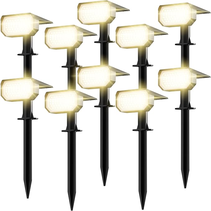 Ensenior Solar Spotlights Outdoor, Brightness Adjustable 3000K LED Solar Garden Lights, 56 LEDs Solar Powered Landscape Lights, Auto ON/Off, Waterproof, for Yard/Garden/Pathway - 10 Pack