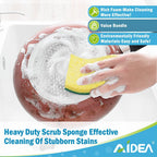 AIDEA Heavy-Duty Scrub Sponges, 12Count, Sponge for Non-Coated Cookware, Kitchen Sponges for Dishes, Scrubbing Power for Tough Messes, Cleaning Sponge for Kitchen, Bathroom, Household