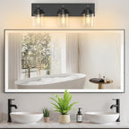 Bathroom Vanity Light Fixture with Clear Glass Shade, 3-Light Matte Black Bathroom Light Fixtures Over Mirror, Modern Vanity Lighting Fixtures for Bathroom/Living Room/Bedroom, E26 lamp Holder