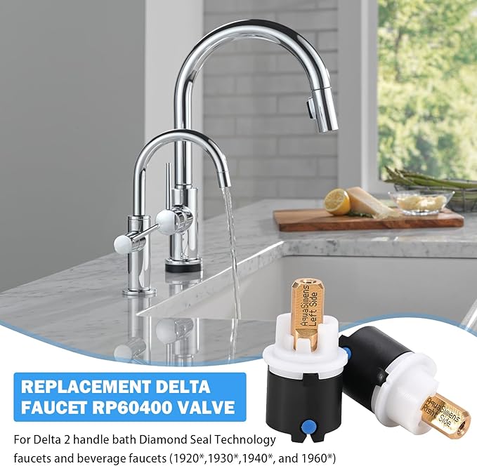 RP60400 Delta Faucet Valve Stem Cartridge Replacement for Delta Two Handle Diamond Seal Technology Bathroom Sink Bathtub Shower Faucet and Beverage Faucet, Delta Faucet Stem Assembly Repair Kit