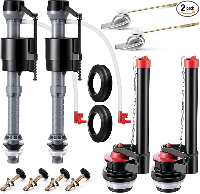 Toilet Flusher Replacement Kit, 2-Inch Toilet Flusher Repair Kit Include Adjustable Fill Valve with Flapper, Flush Handle Lever, Gasket and Bolts, Anti-Siphon Repair Parts Inside Tank(2 Set)