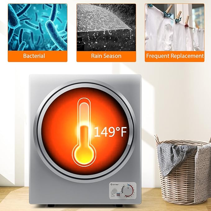 ARLIME Compact Laundry Dryer, Portable Clothes Dryers W/4 Automatic Drying Mode, Small Electric Laundry Dryer W/Stainless Steel Drum & Control Panel For Apartments, Dorm 110V 900W, Silver