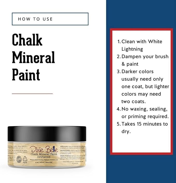 Dixie Belle Paint Company Chalk Finish Furniture Paint - Driftwood (4oz) - Matte Light Gray Chic Chalk Mineral DIY Furniture Paint