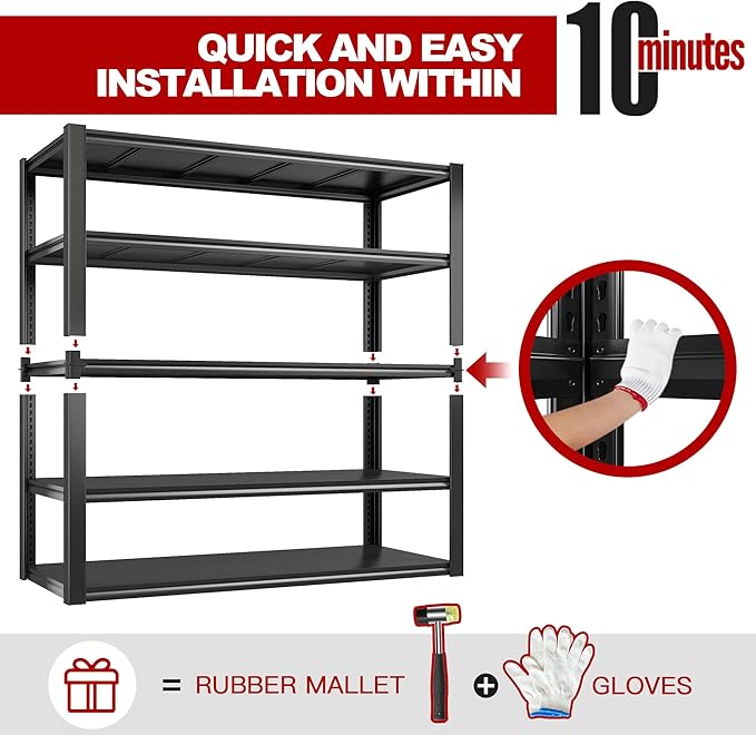 REIBII 48" W Garage Shelving 2500LBS Storage Shelves Adjustable Metal Shelving Heavy Duty Garage Shelves for Warehouse Pantry Basement 48" W x 72" H x 18" D, 2 Pack