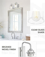 zeyu 12.5 Inch Modern Bathroom Vanity Light Fixtures, 2-Light Wall Mirror Light for Bathroom, Brushed Nickel Wall Sconces with Clear Glass Shade, ZSL72B-2W BN