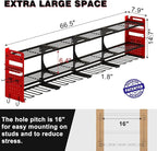64" Power Tool Organizer Wall Mount, 16 Slots, 3-Tier Drill & Cordless Tool Storage Holder with Pegboard Sides, Tool Wall Organizer for Garage & Workshop Red