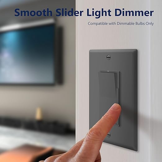 LIDER Dimmer Paddle Switch for Dimmable 300W LED/CFL Lights, 1-Pole or 3-Way, 120 V, Modern Upgrade, UL Listed, Wall Plate Included, Gray