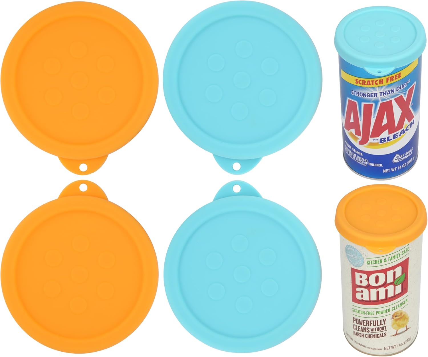 4 Pack Silicone Powder Cleanser Lids, Compatible with Bar Keepers Friend, Comet, Ajax Powder Cleanser (12 oz & 21oz), Moisture Resistance, Cleanser Accessory to Keep Powder Dry