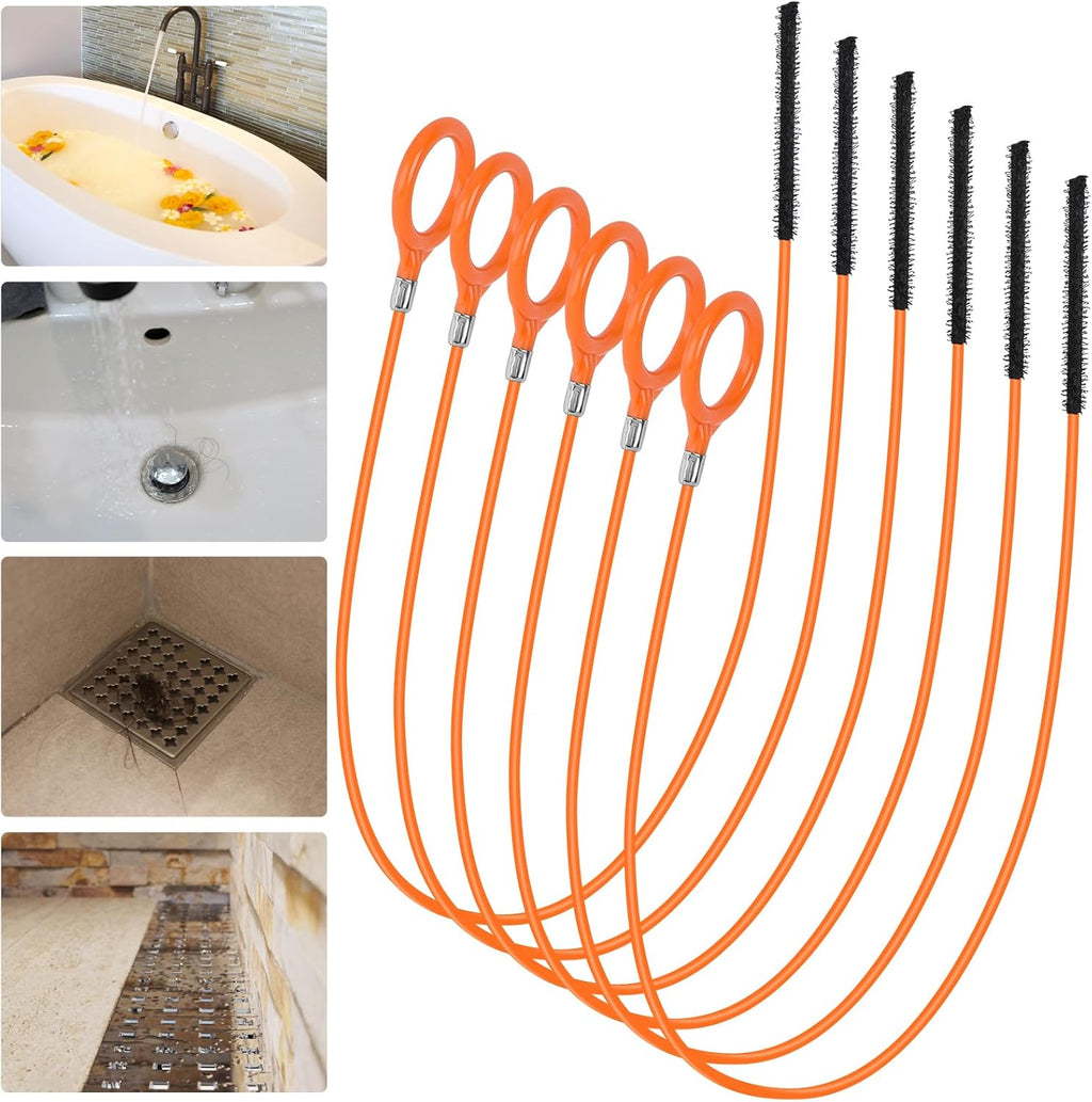 32 Inch Snake Drain Hair Removal Tool (6 Pack), Anti-Break Metal with Nylon Coating Sink Snake, Drain Cleaner Hair Catcher Remover for Shower, Bathroom Sink Tub