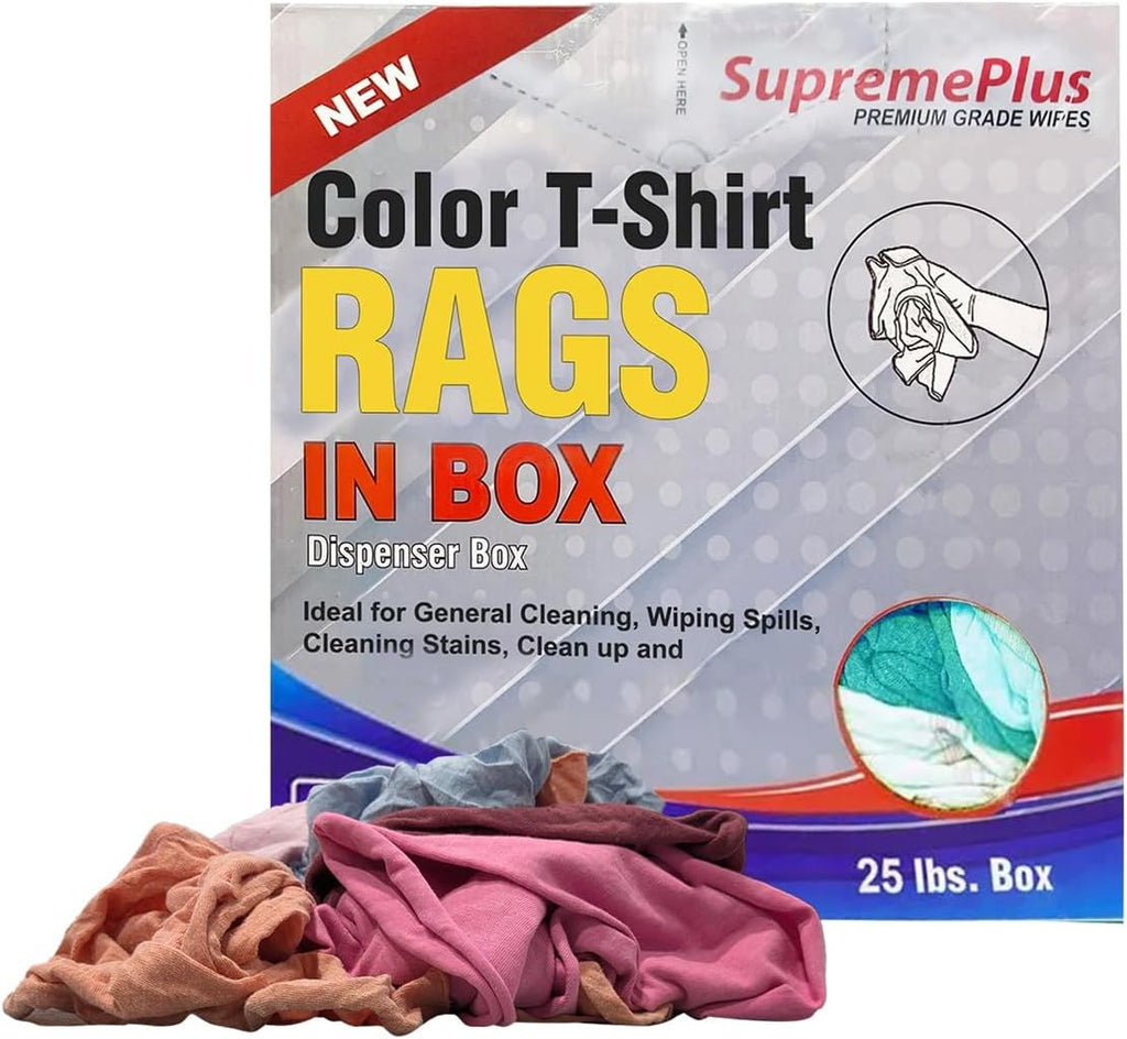 Premium Color Knit Cleaning Rags (25 lbs. Compressed Box) – Shop Rags Bulk for Workshops, Mechanics, Painters, and Home Use, Multipurpose Cotton T-Shirt Rags