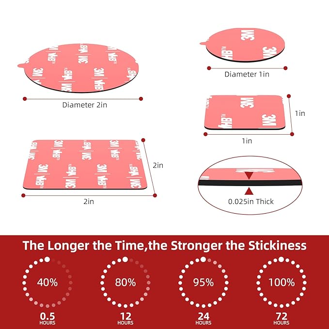 3M VHB Round Double Sided Adhesive 1" Diameter 40 PCS, Heavy Duty Double Sided Adhesive Dots, 5925 Sticky Mounting Foam Tape Strong Adhesive for Car Décor Home Office Logos, 0.025in Thick, Black