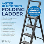 Step Ladder 4 Step Folding, Decorative - Beautiful Gray Wood & Black Aluminum, Ultra Slim Profile, Anti Slip Steps, Sturdy-Portable for Home, Office, Kitchen, Photography Use,by SORFEY