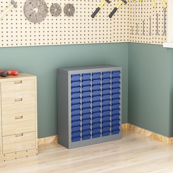 60 Drawer Tool Storage Cabinet with ABS Drawers, Bolt and Nut Organizer Parts Box, Hardware Shelving Unit for Garage and Workshop