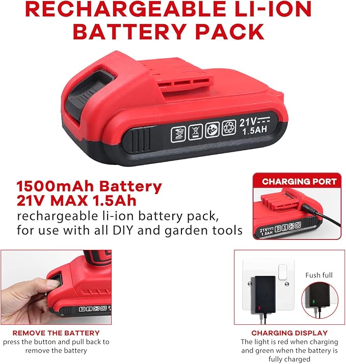 jar-owl Powerful Brushless Motor 21V Cordless Drill Set, 319 in-lb Torque, 0-1350RMP Variable Speed, 10MM 3/8'' Keyless Chuck, 25+1 Clutch, 1.5Ah Li-Ion Battery & Charger for Home Tool Kit