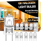 G8 Halogen Bulb 20W Warm White- 10 Pack Long Lasting G8 Bulb 120V 20W, Halogen Bulbs 2 Pin G8 Dimmable for Under Cabinet Puck Lighting Replacements, G 8 Light Bulb with G 8 Base
