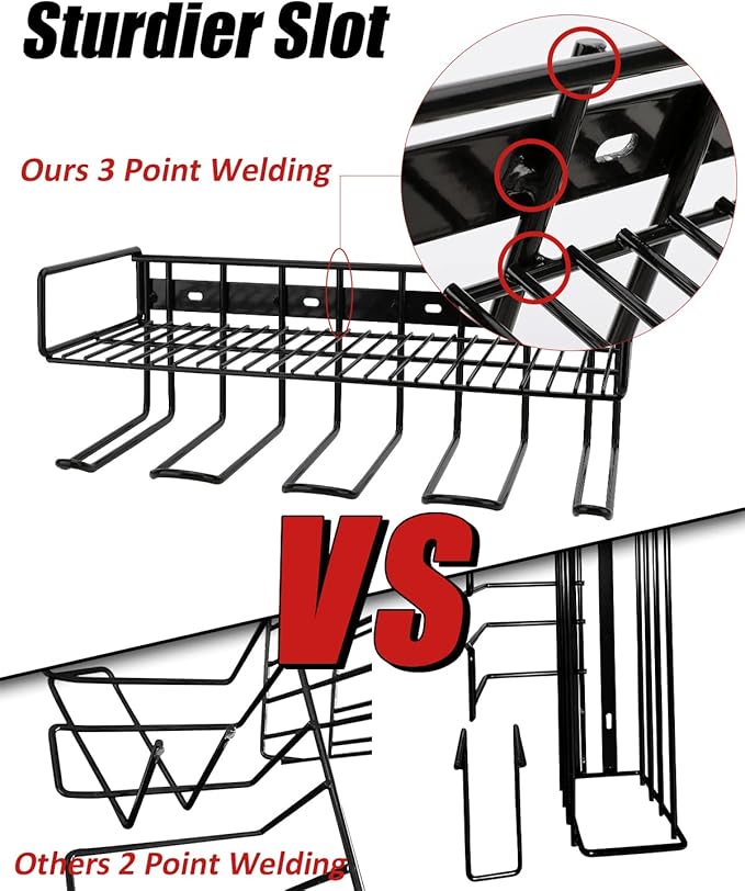 Heavy Duty Tool Organizer, 16"W x 7.48"H x 5.51"D, 4 Wall Mount Anchors, 3.95" Between Slots, Sturdy Steel Construction, Ideal for Power Tools
