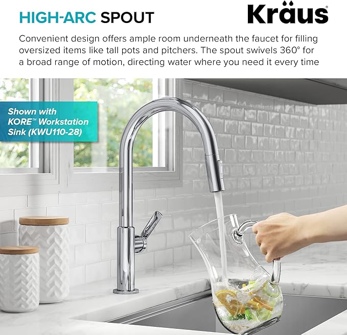 KRAUS Oletto Single Handle Pull Down Kitchen Faucet in Chrome, KPF-2820CH