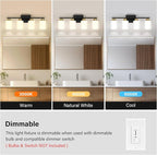 Black and Gold Bathroom Light Fixtures, 4-Light Modern Vanity Light Over Mirror, Wall Sconces with Milky White Frosted Glass Shades, E26 Socket (Bulbs Not Included)