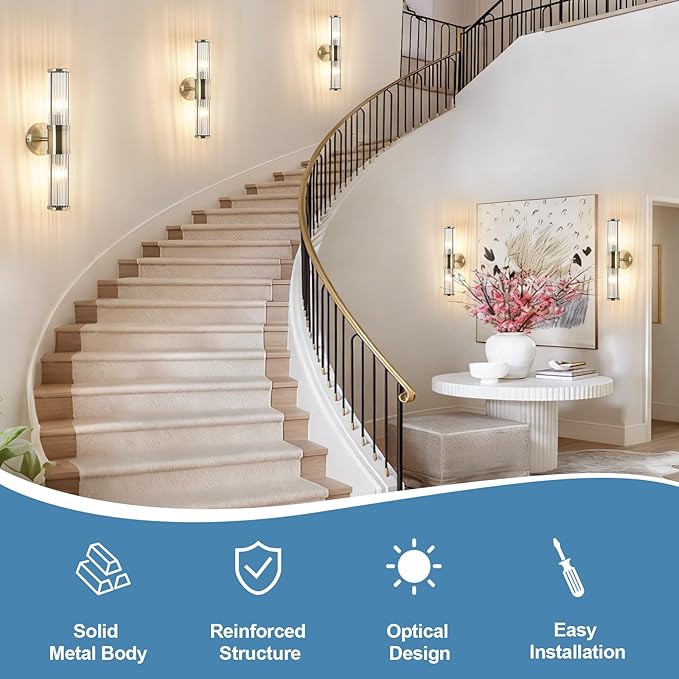 Glass Rods Wall Light Fixture Indoor Antique Bronze Bathroom Vanity Lights Fixtures Beside Mirror Lighting Lamps Up and Down Wall Mounted Light E12 Socket