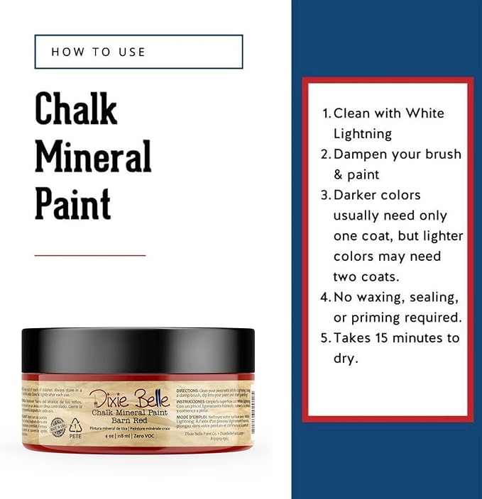 Dixie Belle Paint Company Chalk Finish Furniture Paint - Barn Red (4oz) - Matte Deep Red Chic Chalk Mineral DIY Furniture Paint