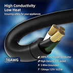 10 FT Outdoor Extension Cord Waterproof, Black, 3-Prong Power Cord, 16 AWG SJTW, 13A 1625W, Grounded, General Purpose Long Extension Cord for Lawn & Garden, ETL Listed