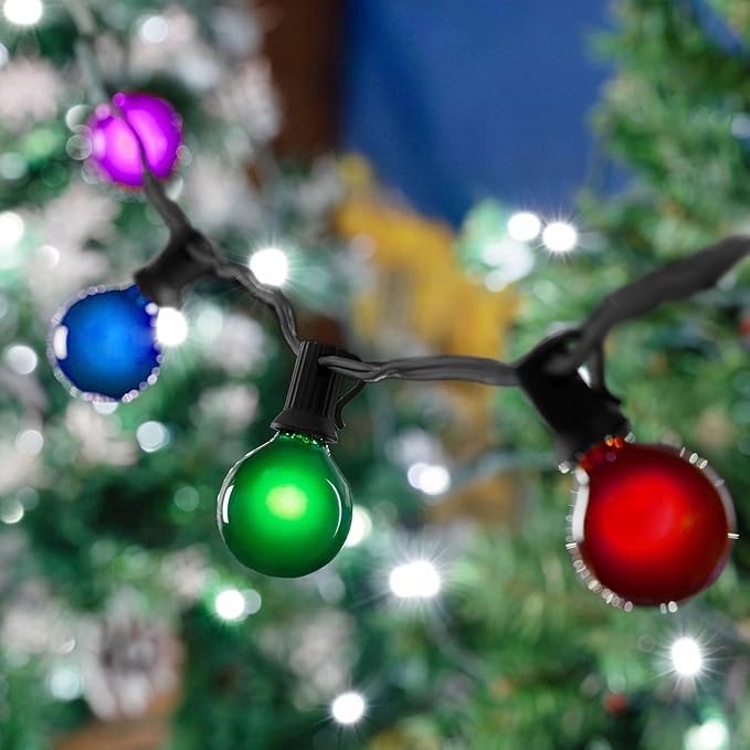 Novelty Lights 25 Pack G40 Multicolor Outdoor Globe Bulbs, Light Bulbs Glass Incandescent Bulbs with 3000 Hour Lifespan, Globe String Lights Replacement Bulbs